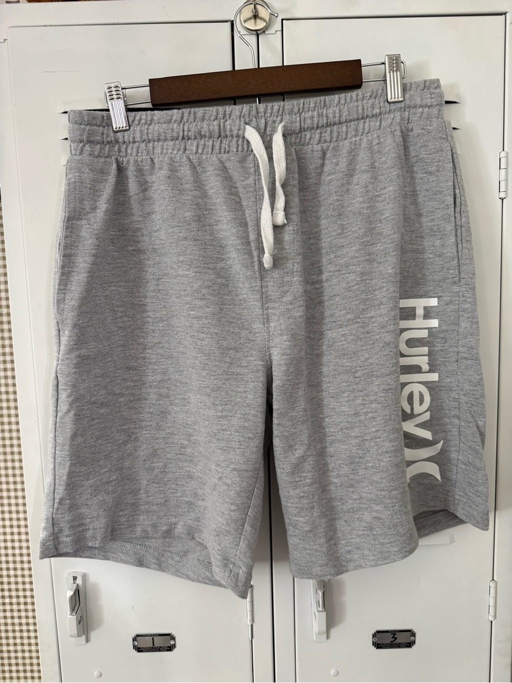 Hurley Light Gray Athletic Drawstring Shorts with Side Logo